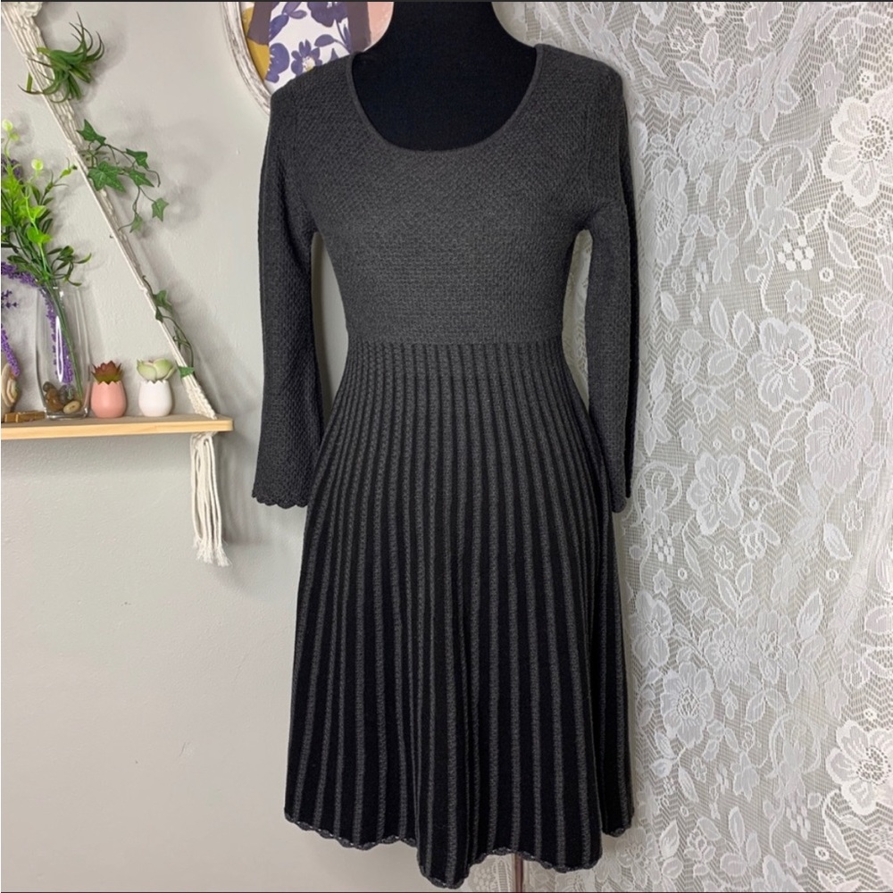 Calvin Klein Charcoal Gray Knit Pleated Fit-and-Flare Dress